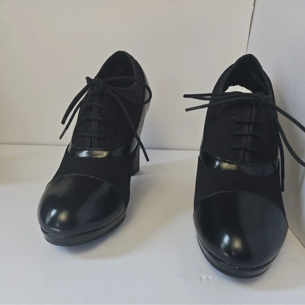Impo Memory Foam Black Lace Up Side Zip Block Heel Oxford Shoe Size 10 M.